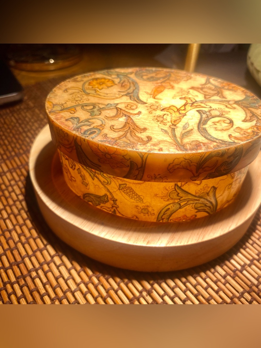 Vintage Decorative Trinket Box in Golden Yellow Floral Design